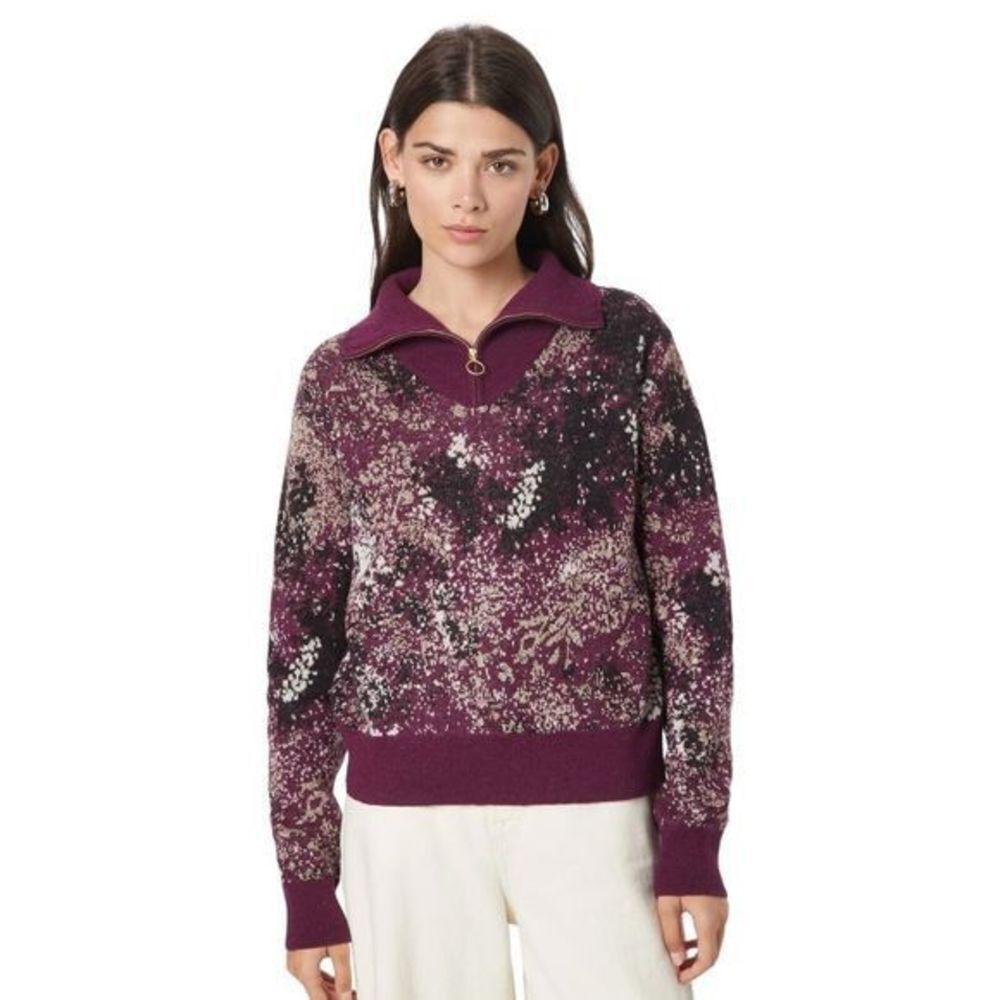 NEW Scotch & Soda Half-Zip Jacquard Sweater Wool & Alpaca Purple Size MEDIUM